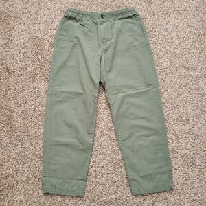 Gap Pants Relaxed Taper Straight Khaki Green Cotton Linen Elastic Size Small